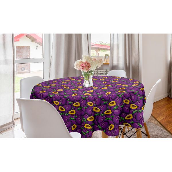 Abakuhaus Tovaglia Rotonda Con Motivi Frutta, Frutta Fresca E Deliziosa, Tovaglia Rotonda Per Sala Da Pranzo E Cucina, 150 Cm, Viola Terra Giallo-image