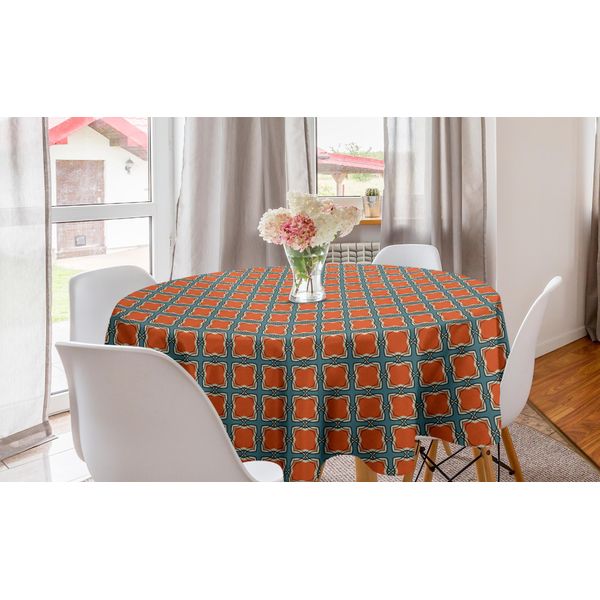 Abakuhaus Tovaglia Rotonda Astratta, Quadrati Distorti Ritmici, Tovaglia Circolare Per Sala Da Pranzo, Decorazione Cucina, 150 Cm, Blu Vermiglio Cadetto-image