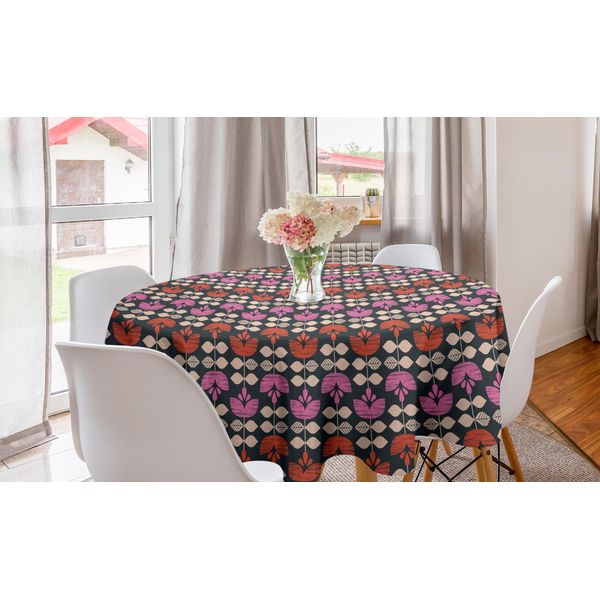Abakuhaus Tovaglia Rotonda Con Motivi Floreali, Foglie Retrò Grunge, Tovaglia Circolare Per Sala Da Pranzo E Cucina, 150 Cm, Multicolore-image