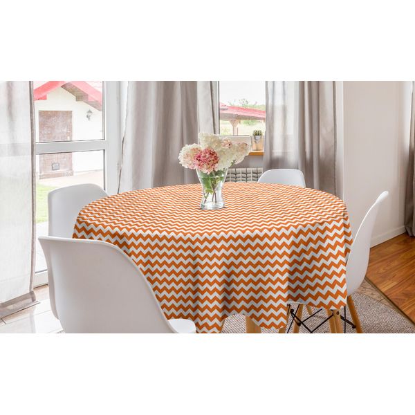 Abakuhaus Tovaglia Rotonda Autunnale, Colore Stagionale Festivo, Tovaglia Circolare Per Sala Da Pranzo, Decorazione Cucina, 150 Cm, Arancione E Bianco-image