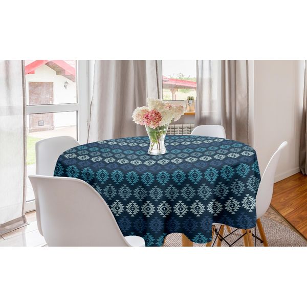 Abakuhaus Tovaglia Rotonda Boho, Motivi A Zig-Zag Orizzontali, Tovaglia Circolare Per Sala Da Pranzo, Decorazione Cucina, 150 Cm, Multicolore-image