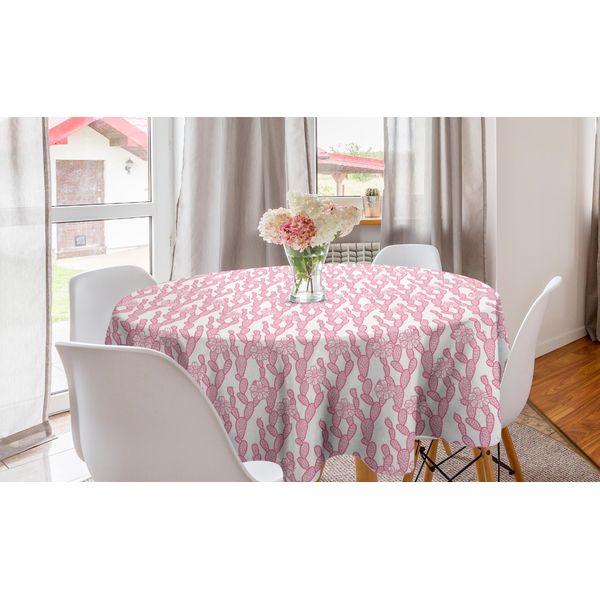 Abakuhaus Tovaglia Rotonda Succosa, Pianta Di Cactus In Fiore, Tovaglia Circolare Per Sala Da Pranzo, Decorazione Per Cucina, 150 Cm, Rosa E Bianco-image