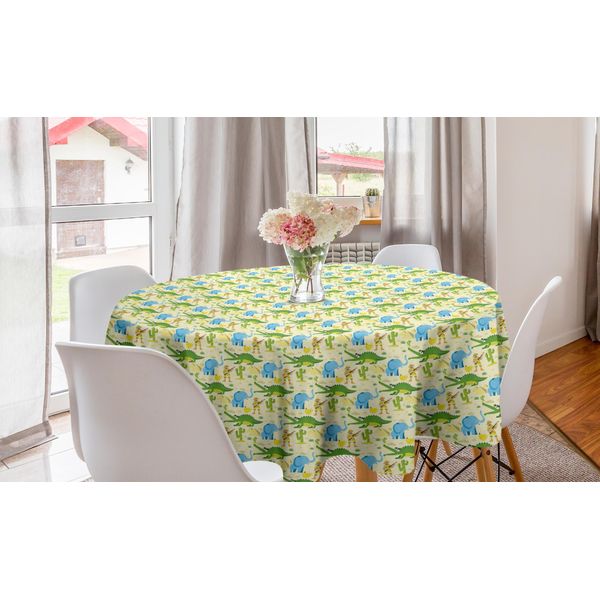 Abakuhaus Tovaglia Rotonda Con Motivo Coccodrillo, Motivo Fauna Selvatica, Tovaglia Rotonda Per Sala Da Pranzo, Decorazione Cucina, 150 Cm, Crema Multicolore-image