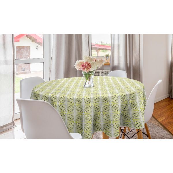 Abakuhaus Tovaglia Geometrica Rotonda, Rombi Ondulati Elaborati, Tovaglia Circolare Per Sala Da Pranzo, Decorazione Cucina, 150 Cm, Giallo Verde E Verde-image