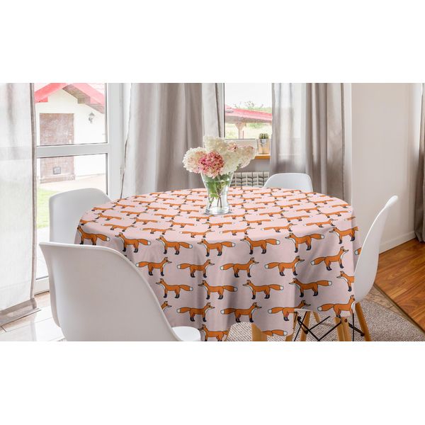 Abakuhaus Tovaglia Rotonda Fuchs, Motivo Animale Sorridente Cartoon, Tovaglia Circolare Per Sala Da Pranzo, Decorazione Cucina, 150 Cm, Arancione Bruciato Cipria-image