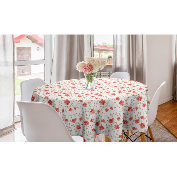 Abakuhaus Tovaglia Rotonda Vintage, Fiori Di Peonia, Tovaglia Circolare Per Sala Da Pranzo, Decorazione Per Cucina, 150 Cm, Corallo Scuro Bianco-image