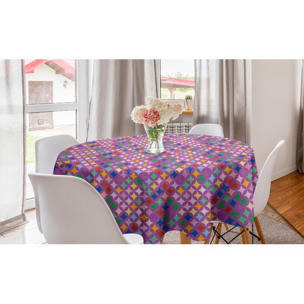 Abakuhaus Tovaglia Rotonda Astratta, Articolo Rotondo In Stile Retrò, Tovaglia Circolare Per Decorazione Sala Da Pranzo Cucina, 150 Cm, Fucsia E Multicolore-image