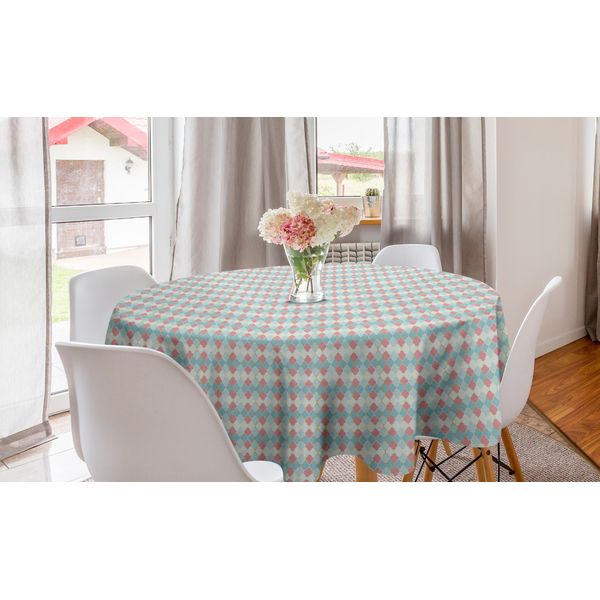 Abakuhaus Tovaglia Rotonda Quatrefoil, Intrecciata In Colori Pastello, Tovaglia Circolare Per Sala Da Pranzo, Decorazione Per Cucina, 150 Cm, Rosa Pastello Multicolore-image