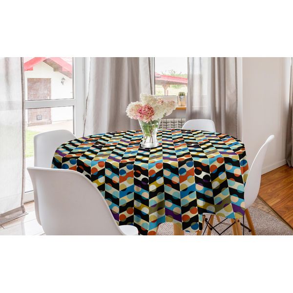 Abakuhaus Tovaglia Rotonda Astratta, Cerchi Retrò Intrecciati, Tovaglia Circolare Per Sala Da Pranzo E Decorazione Della Cucina, 150 Cm, Multicolore-image