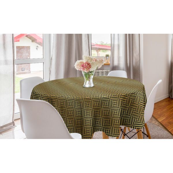 Abakuhaus Tovaglia Rotonda Astratta, Linee Triangoli Cubi Arte, Tovaglia Circolare Per Sala Da Pranzo Cucina Decorazione, 150 Cm, Cammello Chiaro Taupe Scuro-image