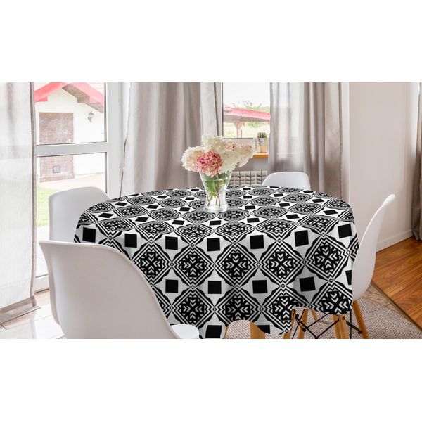 Abakuhaus Tovaglia Rotonda Astratta, Articolo Vintage Monotono, Tovaglia Circolare Per Decorazione Sala Da Pranzo Cucina, 150 Cm, Grigio Antracite E Bianco-image
