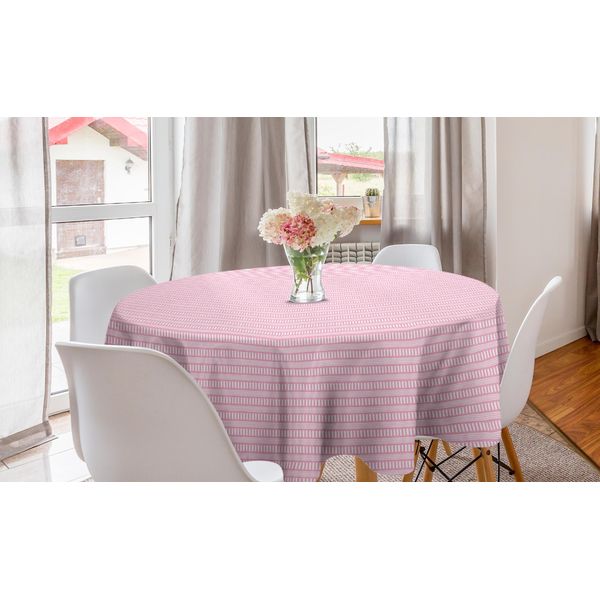 Abakuhaus Tovaglia Rotonda Astratta, Strisce Monocromatiche, Tovaglia Circolare Per Sala Da Pranzo, Decorazione Cucina, 150 Cm, Rosa Baby E Bianco-image