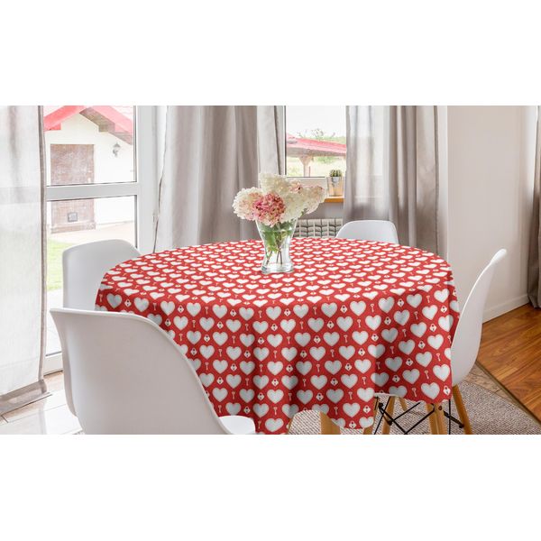 Abakuhaus Tovaglia Rotonda Vintage Valentine, Chiavi Del Cuore, Tovaglia Circolare Per Sala Da Pranzo E Cucina, 150 Cm, Vermiglio E Bianco-image