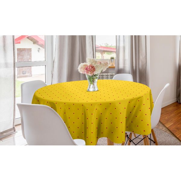Abakuhaus Tovaglia Rotonda Retrò, Motivo A Pois Vivaci, Tovaglia Circolare Per Decorazione Sala Da Pranzo Cucina, 150 Cm, Giallo Terra Vermiglio-image