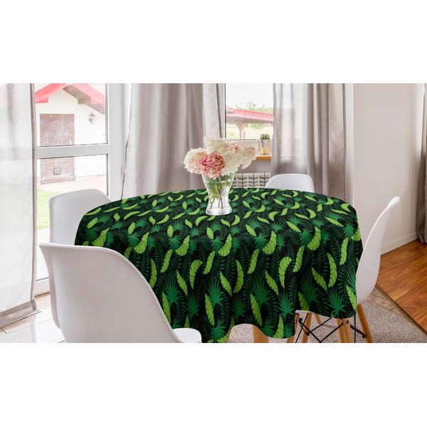 Abakuhaus Tovaglia Rotonda Esotica, Foglie Tropicali, Tovaglia Circolare Per Sala Da Pranzo, Decorazione Cucina, 150 Cm, Grigio Antracite Verde-image