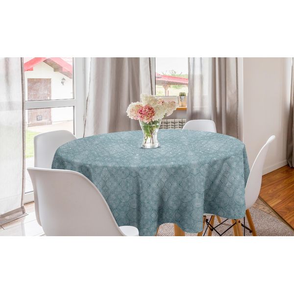Abakuhaus Tovaglia Rotonda Astratta, Motivo Intricato A Spirale, Tovaglia Circolare Per Sala Da Pranzo E Cucina, 150 Cm, Verde Acqua Scuro E Bianco-image