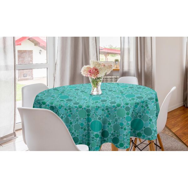 Abakuhaus Tovaglia Rotonda Astratta, Bolle Casuali, Tovaglia Circolare Per Sala Da Pranzo, Decorazione Cucina, 150 Cm, Verde Acqua Scuro-image