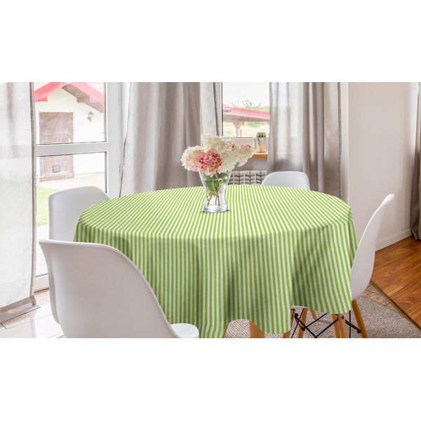 Abakuhaus Tovaglia Rotonda A Righe, Linee Verticali Retrò Estive, Tovaglia Circolare Per Sala Da Pranzo, Decorazione Cucina, 150 Cm, Verde Mela E Bianco-image