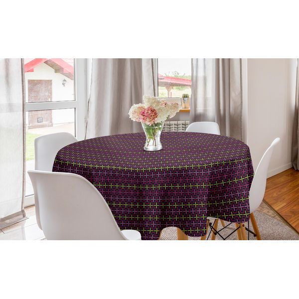 Abakuhaus Tovaglia Rotonda Astratta, Strisce Colorate Digitali, Tovaglia Circolare Per Sala Da Pranzo, Decorazione Cucina, 150 Cm, Viola Scuro Senape-image