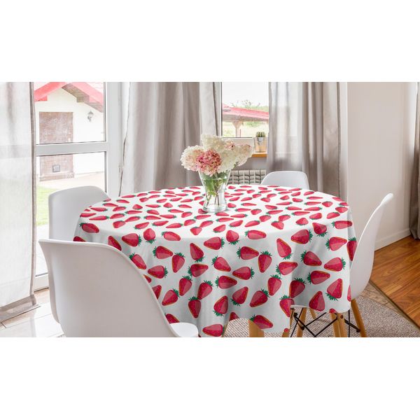 Abakuhaus Tovaglia Rotonda Con Motivo Fragole, Frutta Matura In Stile Cartone Animato, Tovaglia Circolare Per Decorare La Sala Da Pranzo E La Cucina, 150 Cm, Rosa Baby-image