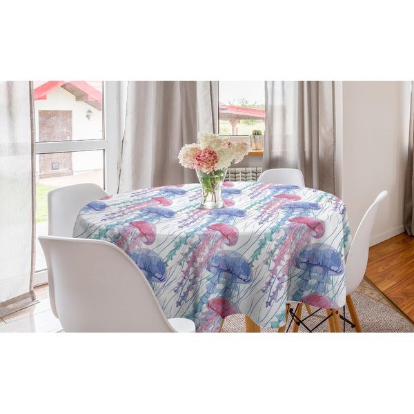 Abakuhaus Tovaglia Rotonda Con Meduse, Jiggly Animali Sottomarini, Tovaglia Circolare Per Sala Da Pranzo Decorazione Per Cucina, 150 Cm, Multicolore-image