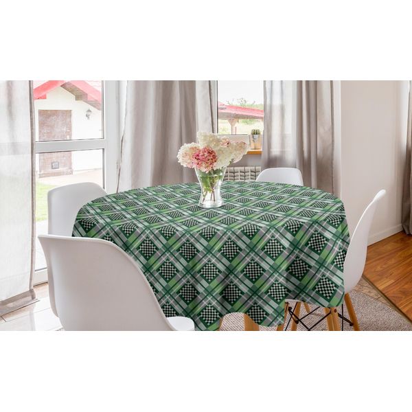 Abakuhaus Tovaglia Rotonda Verde Cacciatore, A Quadri, Tovaglia Circolare Per Sala Da Pranzo, Decorazione Cucina, 150 Cm, Verde Cacciatore Multicolore-image