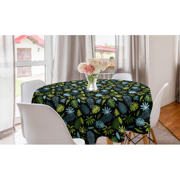 Abakuhaus Tovaglia Rotonda Naturale E Artistica, Foresta Tropicale, Tovaglia Circolare Per Sala Da Pranzo E Cucina, 150 Cm, Verde Lime E Azzurro Cielo-image