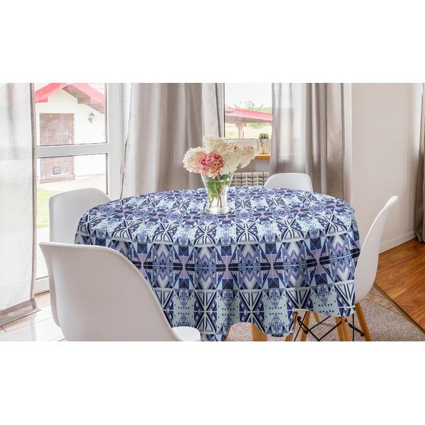 Abakuhaus Tovaglia Rotonda Etnica, Ispirata A Forme Geometriche, Tovaglia Circolare Per Sala Da Pranzo E Decorazione Della Cucina, 150 Cm, Blu Pallido Malva-image