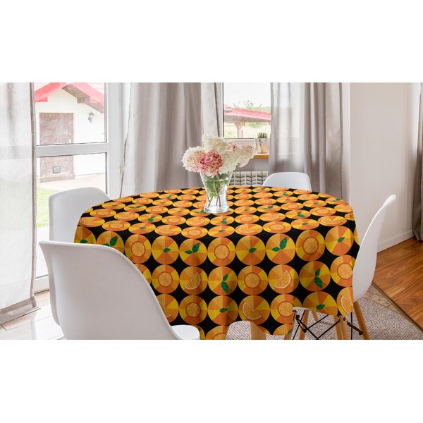 Abakuhaus Tovaglia Rotonda Arancione, Tonalità Mandarino Arte Agrumata, Tovaglia Circolare Per Sala Da Pranzo Decorazione Cucina, 150 Cm, Grigio Antracite Arancione-image