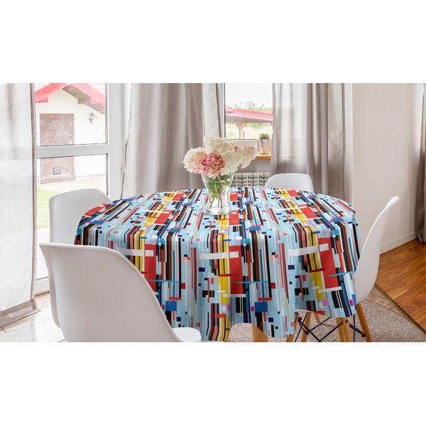 Abakuhaus Tovaglia Rotonda Moderna, Strisce Digitali Colorate, Tovaglia Circolare Per Sala Da Pranzo, Decorazione Cucina, 150 Cm, Multicolore-image