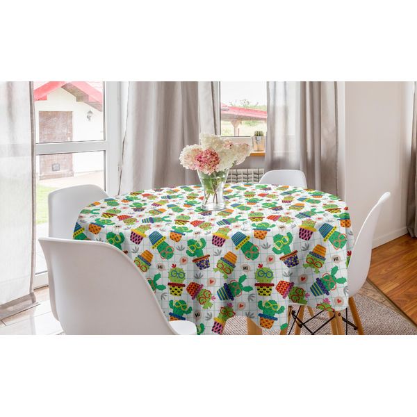 Abakuhaus Tovaglia Rotonda Cactus, Motivi Succulenti Cacti, Tovaglia Circolare Per Sala Da Pranzo, Decorazione Cucina, 150 Cm, Multicolore-image