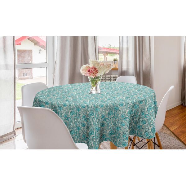 Abakuhaus Tovaglia Rotonda Color Verde Acqua, Romantico Motivo In Pizzo, Tovaglia Circolare Per Sala Da Pranzo, Decorazione Per Cucina, 150 Cm, Beige Verde Acqua-image