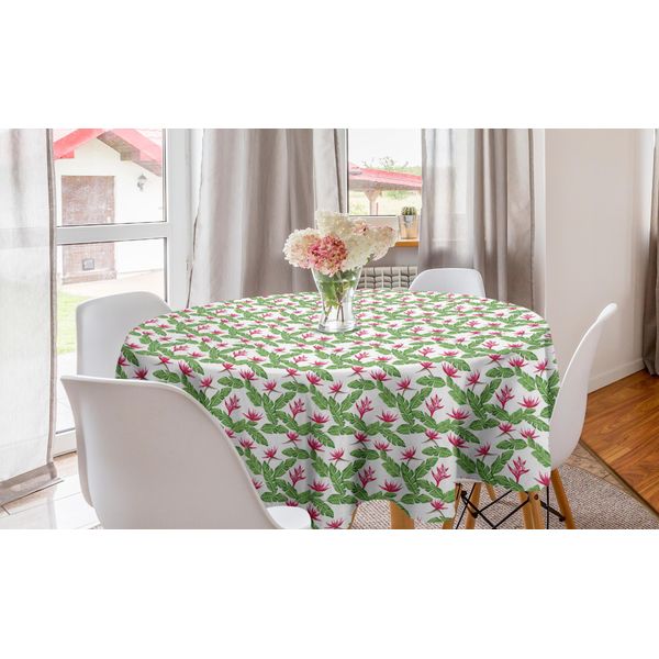 Abakuhaus Tovaglia Rotonda Tropicale, Foresta Pluviale Hawaiana Fogliata, Tovaglia Circolare Per Sala Da Pranzo, Decorazione Cucina, 150 Cm, Lampone Verde Lime-image