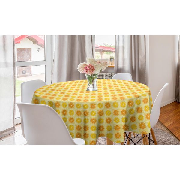 Abakuhaus Tovaglia Rotonda Arancione E Gialla, Citrus-Runde, Tovaglia Rotonda Per Sala Da Pranzo, Decorazione Cucina, 150 Cm, Giallo Pallido Calendula-image