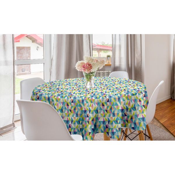 Abakuhaus Tovaglia Rotonda A Mosaico, Forma Geometrica A Zig-Zag, Tovaglia Circolare Per Sala Da Pranzo, Decorazione Cucina, 150 Cm, Multicolore-image