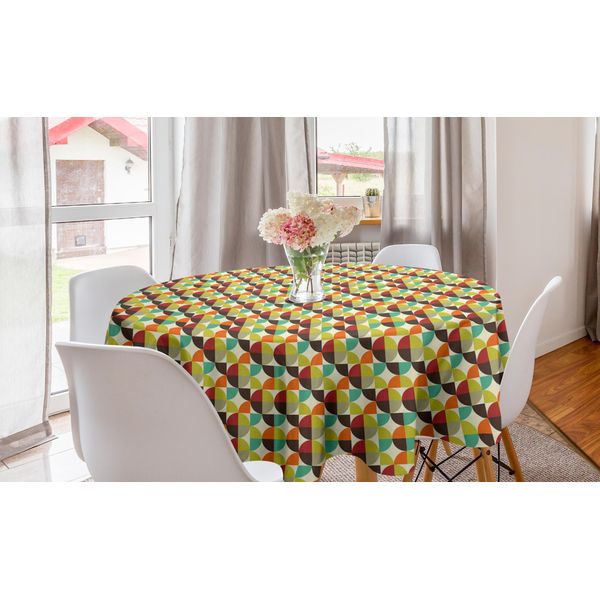 Abakuhaus Arte Astratta Tovaglia Rotonda, Forme Geometriche Retrò, Tovaglia Circolare Per Sala Da Pranzo, Decorazione Per Cucina, 150 Cm, Multicolore-image