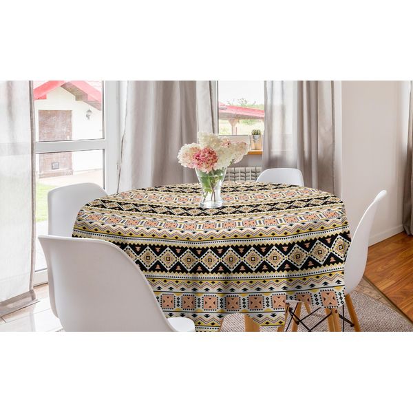 Abakuhaus Tovaglia Rotonda Azteca, Motivi Tribali Triangolari Artistici, Tovaglia Circolare Per Sala Da Pranzo, Decorazione Per Cucina, 150 Cm, Multicolore-image