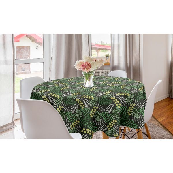 Abakuhaus Tovaglia Rotonda Botanica, Crescita Naturale Art DéCo, Tovaglia Circolare Per Sala Da Pranzo, Decorazione Cucina, 150 Cm, Verde Giada-image