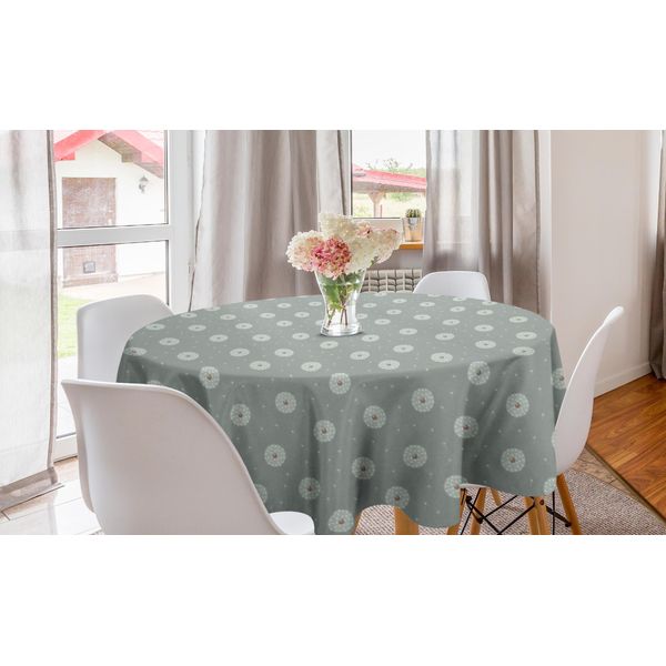 Abakuhaus Tovaglia Rotonda Dai Colori Tenui, Delicato Dente Di Leone, Tovaglia Rotonda Per Sala Da Pranzo, Decorazione Cucina, 150 Cm, Verde Salvia Chiaro, Cacao-image