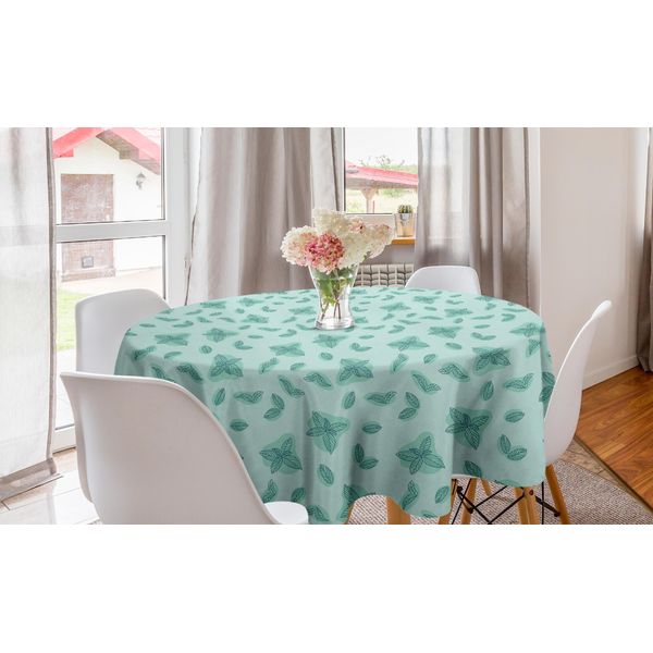Abakuhaus Tovaglia Rotonda Botanica, Erbe Aromatiche Alla Menta, Tovaglia Circolare Per Sala Da Pranzo, Decorazione Per Cucina, 150 Cm, Verde Mare-image