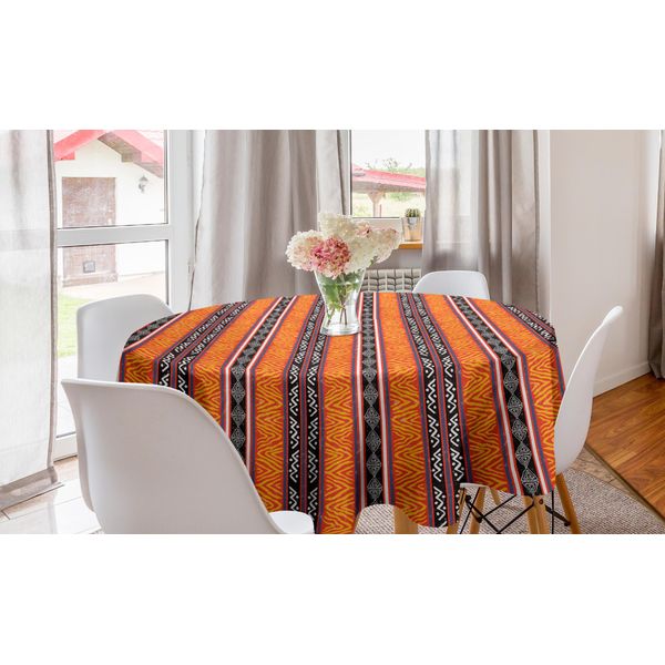 Abakuhaus Tovaglia Rotonda Vintage Tribale, Stile Boho Selvaggio, Tovaglia Circolare Per Decorazione Sala Da Pranzo Cucina, 150 Cm, Grigio Antracite Arancione-image