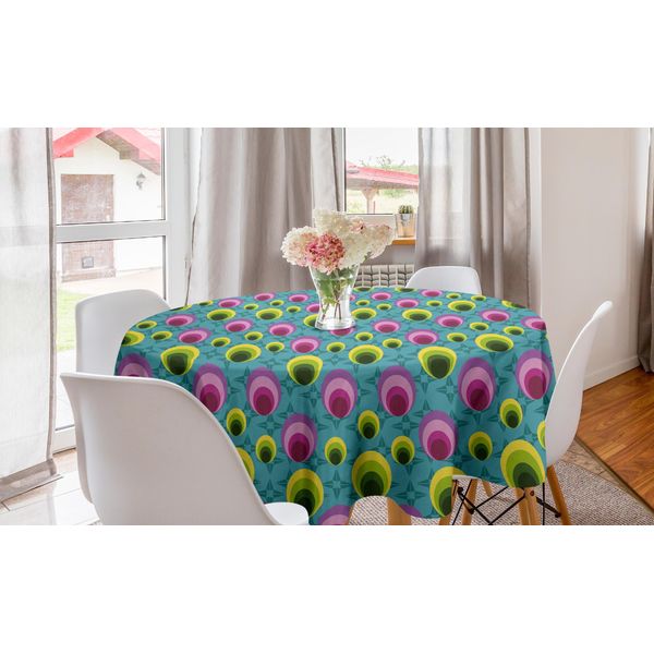 Abakuhaus Tovaglia Rotonda Colorata, Forme Ovali Concentriche, Tovaglia Circolare Per Sala Da Pranzo, Decorazione Cucina, 150 Cm, Multicolore-image