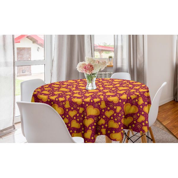 Abakuhaus Tovaglia Rotonda Per San Valentino, Forme Di Cuori Scarabocchiati, Tovaglia Circolare Per Decorare La Sala Da Pranzo E La Cucina, 150 Cm, Arancione Magenta Scuro-image