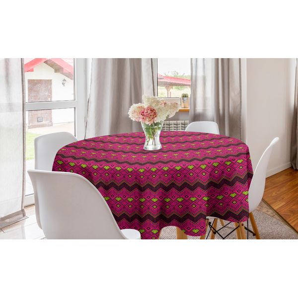 Abakuhaus Arte Astratta Tovaglia Rotonda, Geometrica Folkloric, Tovaglia Circolare Per Sala Da Pranzo Decorazione Cucina, 150 Cm, Multicolore-image