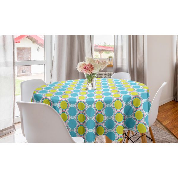 Abakuhaus Tovaglia Geometrica Rotonda, Motivo Moderno A Forma Di Disco, Tovaglia Circolare Per Sala Da Pranzo E Decorazione Della Cucina, 150 Cm, Azzurro Cielo E Verde Lime-image