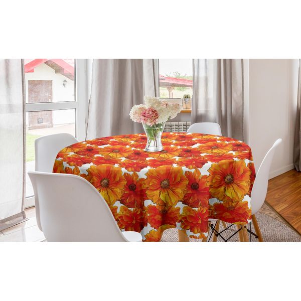 Abakuhaus Tovaglia Rotonda Arancione, Papaveri Boemi Antichi, Tovaglia Circolare Per Sala Da Pranzo, Decorazione Cucina, 150 Cm, Arancione Bruciato E Bianco-image