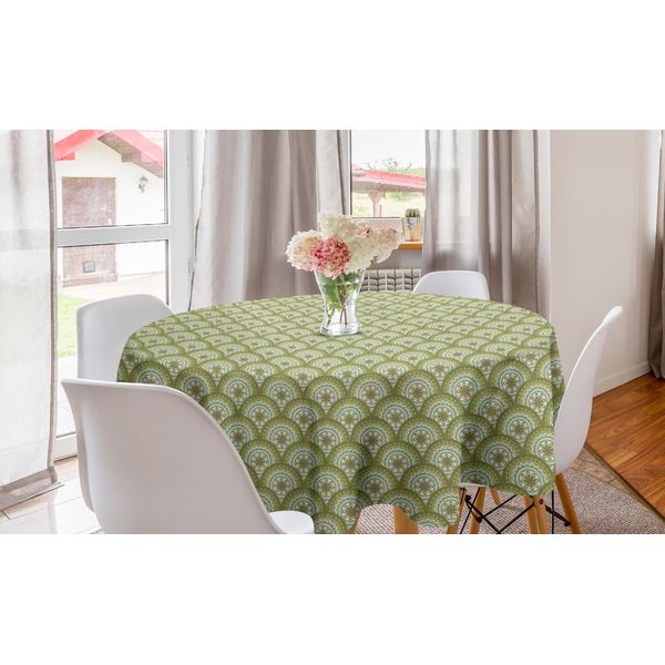 Abakuhaus Tovaglia Rotonda Mandala, Arte Tradizionale Yoga Orientale, Tovaglia Circolare Per Sala Da Pranzo, Decorazione Per Cucina, 150 Cm, Verde Oliva Chiaro Avorio-image