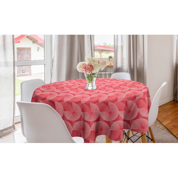 Abakuhaus Arte Astratta Tovaglia Rotonda, Strisce Semicircolari, Tovaglia Circolare Per Sala Da Pranzo, Decorazione Cucina, 150 Cm, Bianco Corallo-image