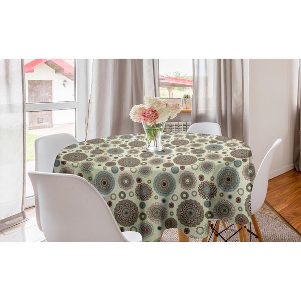 Abakuhaus Tovaglia Rotonda Colorata, Motivi Orientali Rotondi, Tovaglia Circolare Per Sala Da Pranzo, Decorazione Cucina, 150 Cm, Multicolore-image