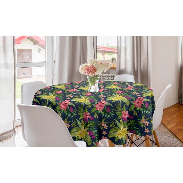 Abakuhaus Luau Tovaglia Rotonda, Floral Blooming Jungle, Tovaglia Circolare Per Sala Da Pranzo, Decorazione Cucina, 150 Cm, Multicolore-image